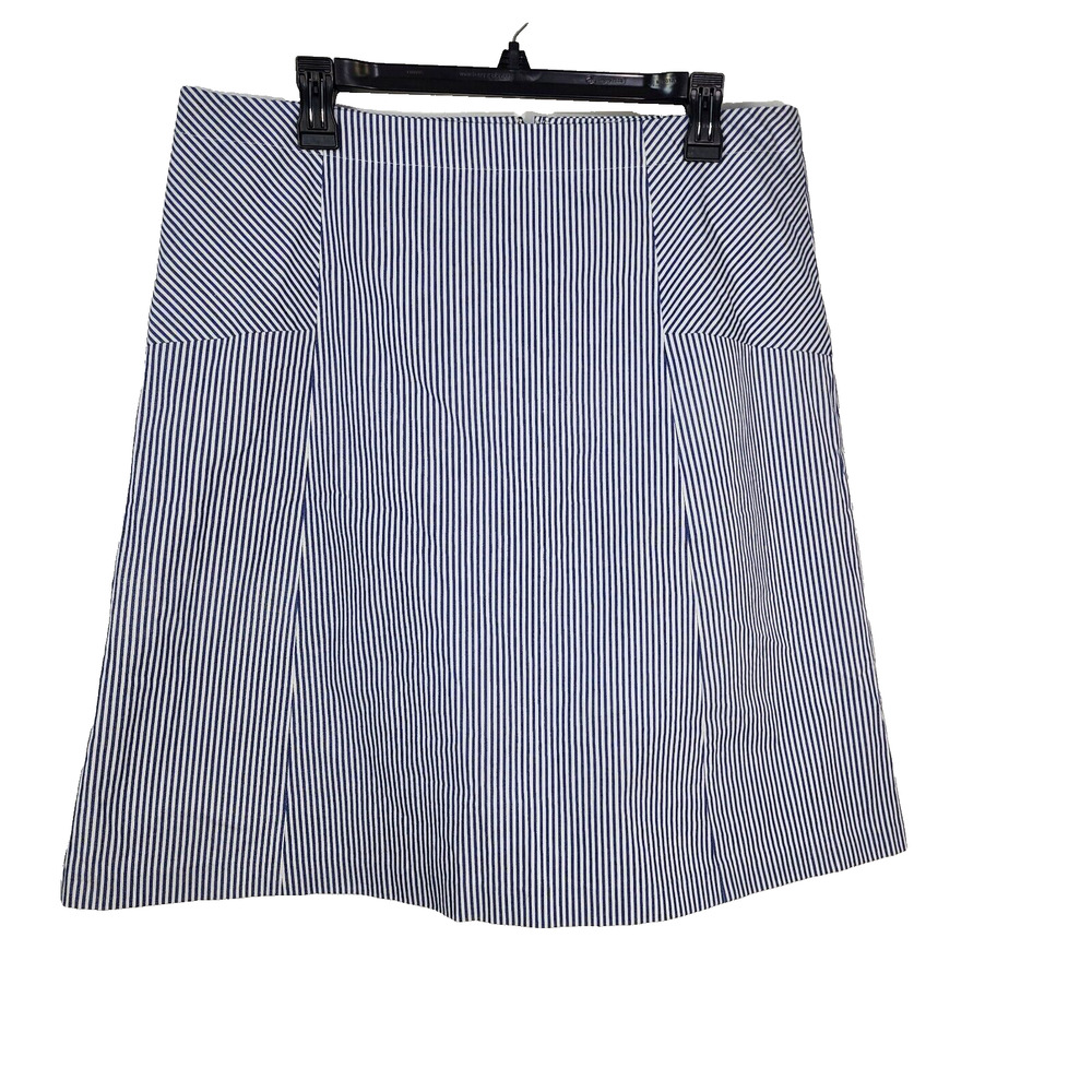 Talbots Womens Skirt Size 14 Blue White Striped A-Line Knee Length Zipper Lined